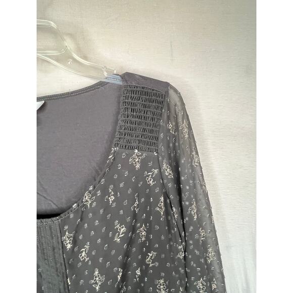 Lauren Conrad dark floral sheer overlaid top size L, EUC - Picture 8 of 13